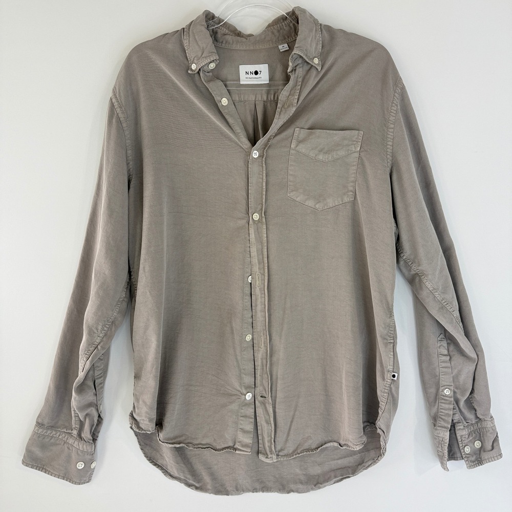 NN07 Levon Button Down Shirt Mens M Taupe Tencel Lyocell Regular Fit 5969